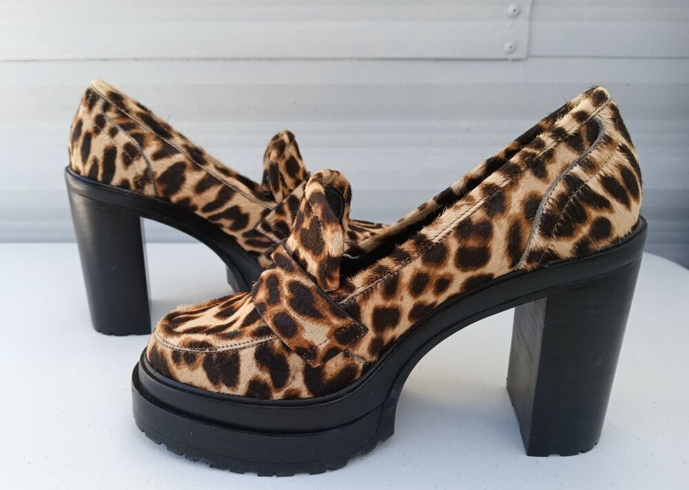 Gianni Bini Maxxwelle Leopard Print Calf Hair Platform Mob Wife Block Heel 7.5